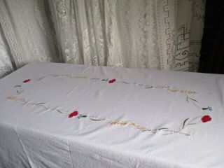 Vintage French Very Large Tablecloth,  Embroidery,  Applique,  Flowers