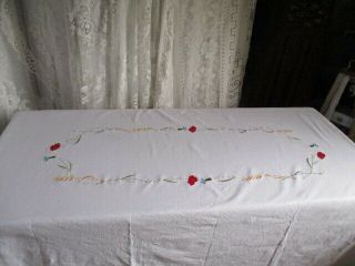 Vintage French Very Large Tablecloth,  Embroidery,  Applique,  Flowers 2