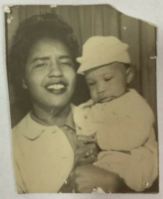 African American Woman With Baby In The Photobooth,  Vintage Photo Snapshot