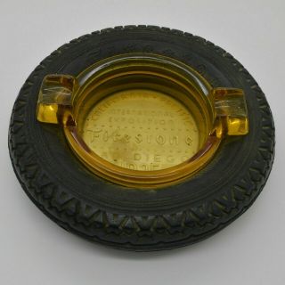 Firestone Tire Ashtray 1935 Vintage Amber Glass Int 