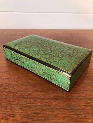 Vintage Black Green And Gold Wooden Lacquer Trinket Box