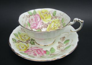 Vintage Double Warrant Paragon Teacup - Pink And Yellow Roses