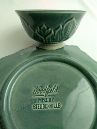 Vtg Woodfield Steubenville Sage Teal Green Leaf Tea & Toast Snack Cup Plate Set 2