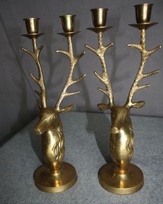Vintage Art Deco Brass Deer Candle Holders - Made In India