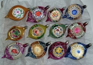 12 Vtg Poland Polish X - Mas Tree Glass Ornaments Indent Indented Hand - Blown & Box