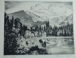 Vintage Lyman Byxbe Etching Bear Lake Mountain Landscape Pencil Signed