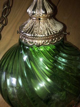 Vintage Green Glass Globe Hanging Chain Swag Lamp Light Mid Century Modern Exc 3