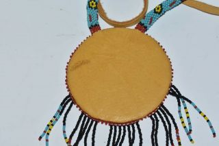 Vintage Native American Indian Plains Plateau Beaded Medallion 3.  25 