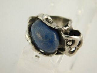 Blue Lapis Lazuli Sterling Silver Ring Abstract Brutalist Size 5.  5 Vintage
