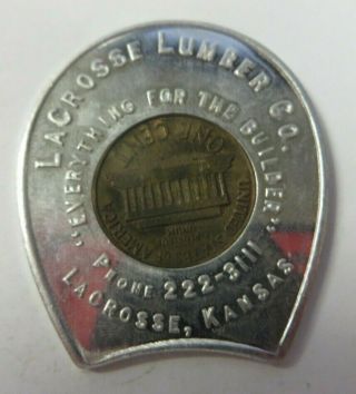 Vtg 1969 Good Luck Penny Encased Advertising Lacrosse Lumber Kansas Coin Token