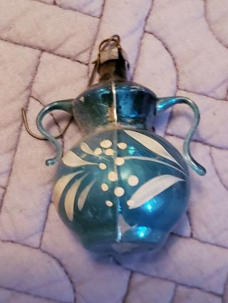 Vintage West Germany Teal Blue 2.  5 " Sugar Bowl Antique Glass Christmas Ornament