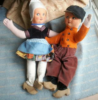 Old Rare Antique Deans Rag Doll Dancing Dutch Couple 1930s Cloth Dolls Vintage