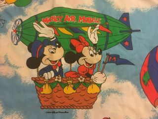 Vintage Disney Theme Twin Flat Sheet Fabric Mickey Dumbo Donald Goofy Flying Sky 2