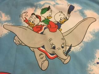Vintage Disney Theme Twin Flat Sheet Fabric Mickey Dumbo Donald Goofy Flying Sky 3