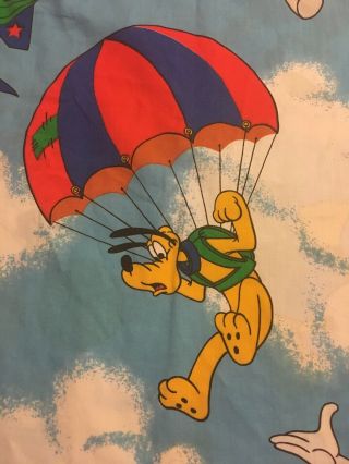 Vintage Disney Theme Twin Flat Sheet Fabric Mickey Dumbo Donald Goofy Flying Sky 5