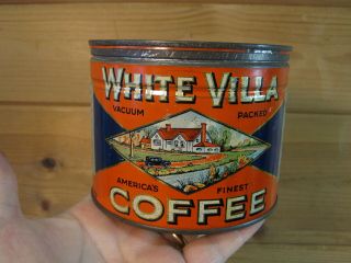 Vintage White Villa Coffee One Pound Tin Can Cincinnati Dayton Ohio B1107