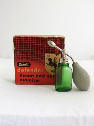 Vtg Apothecary Pharmacy Drugstore Rexall Defender Throat & Nasal Atomizer C 1950