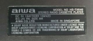 VINTAGE Aiwa Am/Fm Stereo TX646 Auto Reverse Casette Radio Player - 5