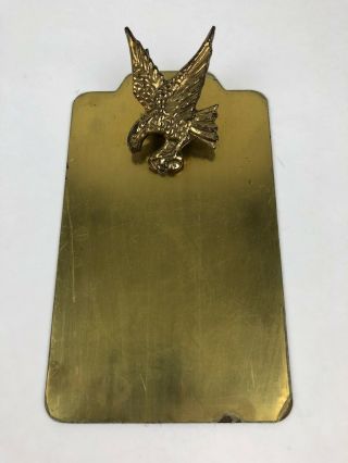 Vintage Solid Brass Small 8 " X 5 " Clipboard Eagle Clip Board Gold Tone