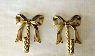 Vintage Set Of 2 Solid Brass Bow/lasso (4 - 1/2’’h X 3’’w) Wall Hook
