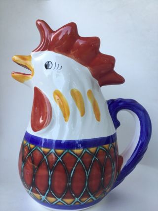 Vintage Deruta Art Pottery Pitcher Hand Painted Rooster Italy Chicken Bird