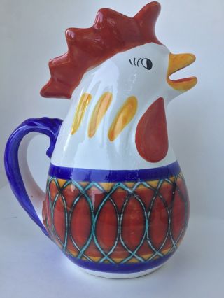 Vintage Deruta Art Pottery Pitcher Hand Painted Rooster Italy Chicken Bird 2