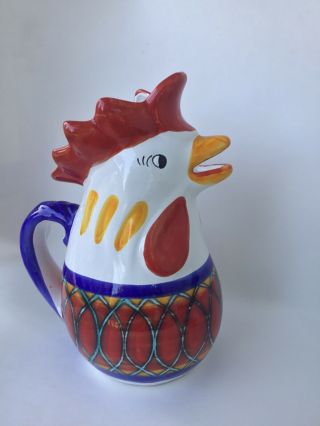 Vintage Deruta Art Pottery Pitcher Hand Painted Rooster Italy Chicken Bird 4
