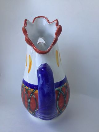 Vintage Deruta Art Pottery Pitcher Hand Painted Rooster Italy Chicken Bird 5