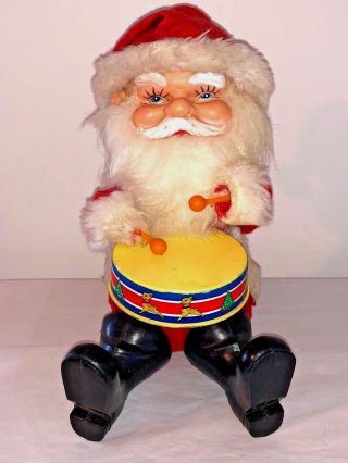 Fun Toy Vintage Drummer Santa Wind Up Toy Christmas Hard Plastic Felt Korea