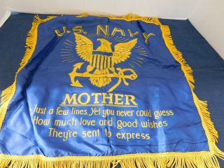 Vintage Silk Souvenir Pillow Cover Usn,  United States Navy " Mother "