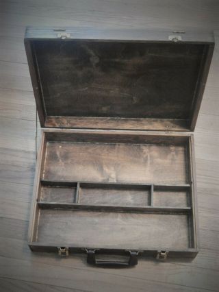 Vintage Wooden Painter ' s Box Dark Wood Artist ' s Brush Box 4