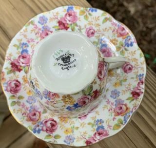 Royal Albert Vintage Pink Roses Blue And Yellow Flowers Teacup Saucer Combo 4