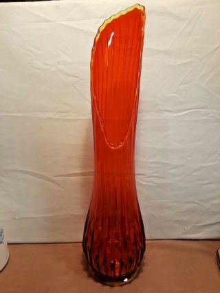 Mid Century Vintage L.  E.  Smith Art Glass Red Stretched Ribbed Vase 23 1/4 " Tall