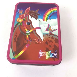Lisa Frank Vtg Metal Rainbow Chaser Pony Tin Storage Box Empty Tin W/ Lid 5x7