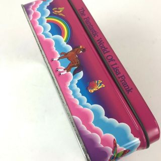 LISA FRANK Vtg Metal Rainbow Chaser Pony Tin Storage Box Empty Tin w/ Lid 5x7 5