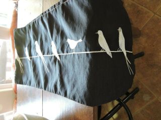 Vintage Black Dupioni Silk Look Table Runner With Birds Hand Stitched Cloth