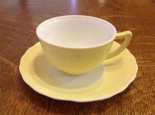 Vintage Macbeth Evans Glass Cremax Bordette Yellow Cup & Saucer
