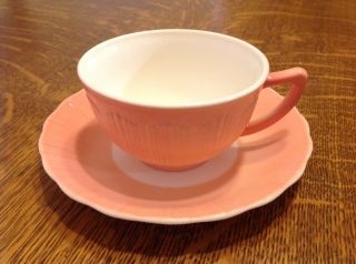 Vintage Macbeth Evans Glass Cremax Bordette Pink & White Cup & Saucer