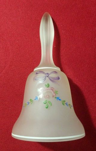 Vintage Fenton Hand Painted & Signed 1978 Frosted Bell Flowers & Ribbon 5.  25 " H