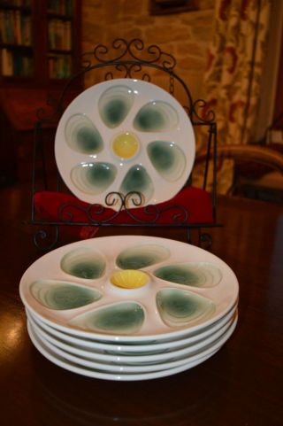 Oyster Plates Set Of Six Vintage French Majolica By Salins France