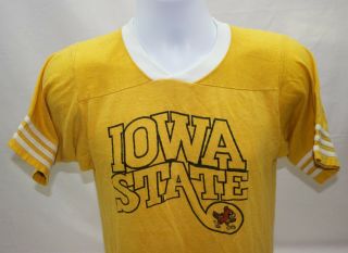 Vtg 70s 80s Iowa State University Cyclones Yellow Short Sleeve Graphic Shirt S