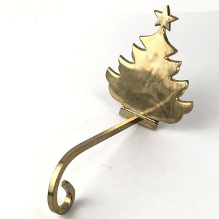 Vintage Brass Christmas Tree Stocking Hanger Long Arm India Made Holiday Decor