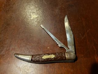 Vintage Colonial Prov Usa Fish Knife Folding Double Blade Scaler