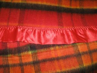 Vintage Red Orange Black Yellow Plaid Twin Blanket Wool Blend 64 