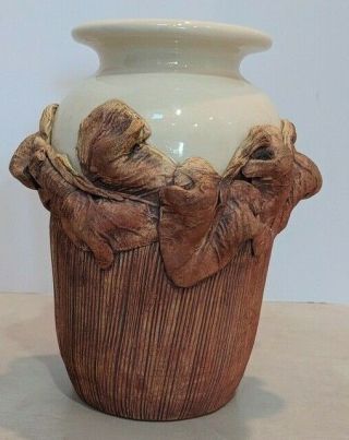 Vintage Terrafirma Ceramic Leaf Studio Pottery Vase Signed Leaves 8 1/2 " Tall