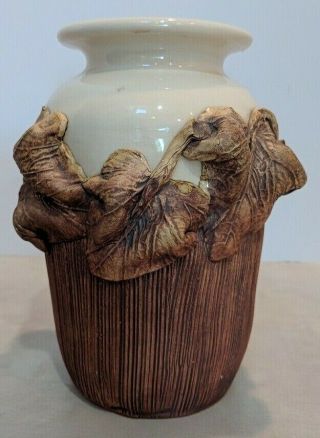 Vintage Terrafirma Ceramic Leaf Studio Pottery Vase Signed Leaves 8 1/2 