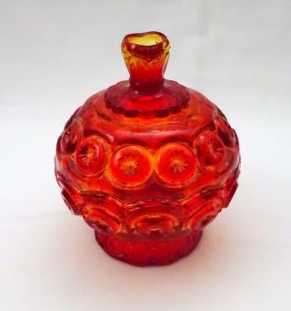 Vintage L.  E.  SMITH Moon & Stars Amberina Red Orange Glass Candy Dish Bowl w/ Lid 2