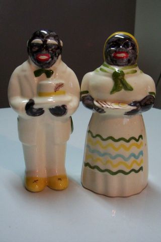 Vintage Black Americana Ceramic Mammy And Butler Salt And Pepper Shaker Set