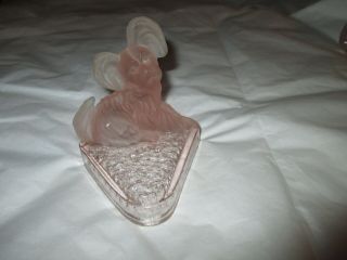 Vintage Pink Frosted Glass 11cm H Dog On A Rug Decorative Ornament Figurine