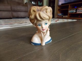 Vintage Lady Head Vase 1950s Blue Eyes - Earrings